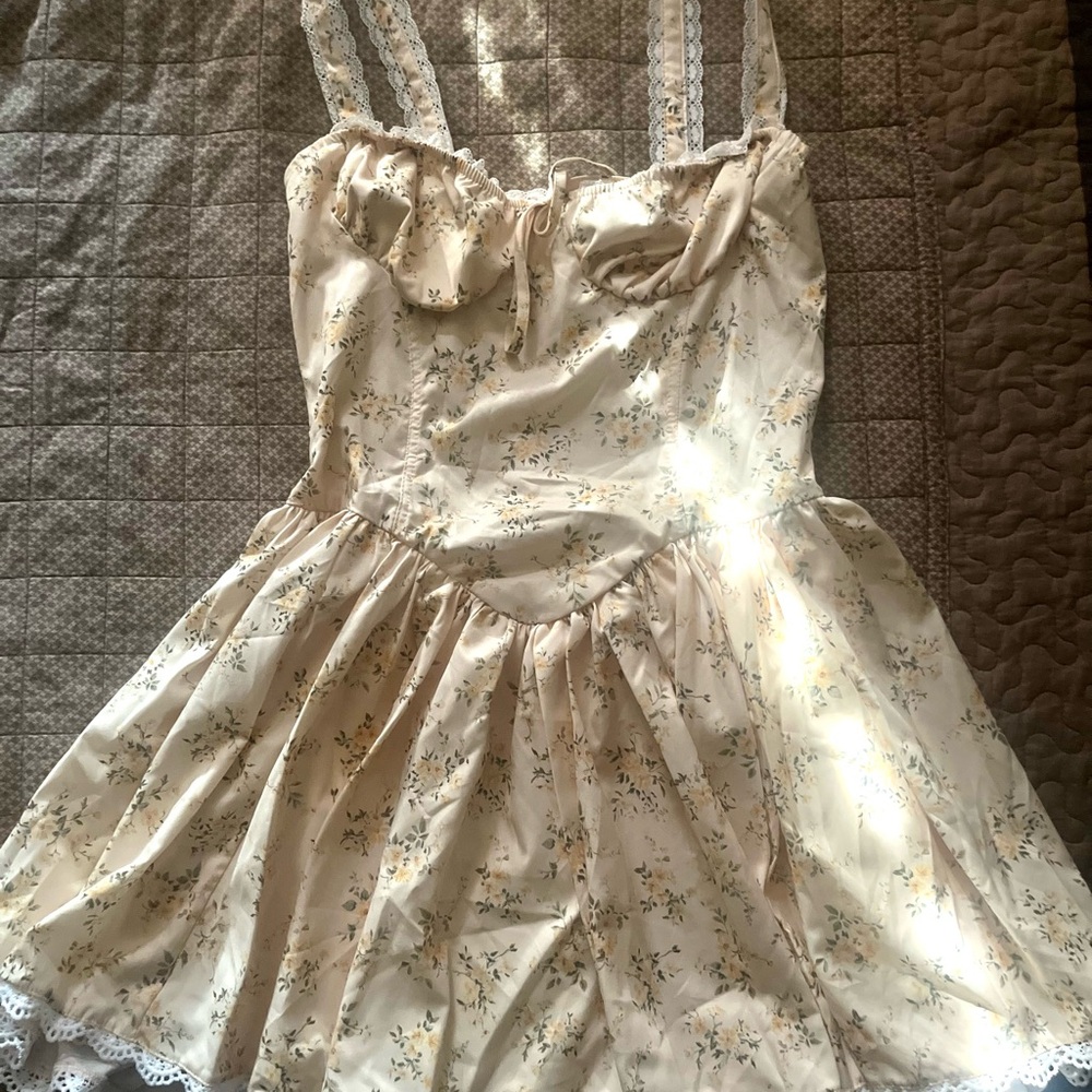Yellow Floral Drop-Waist Women’s Dress